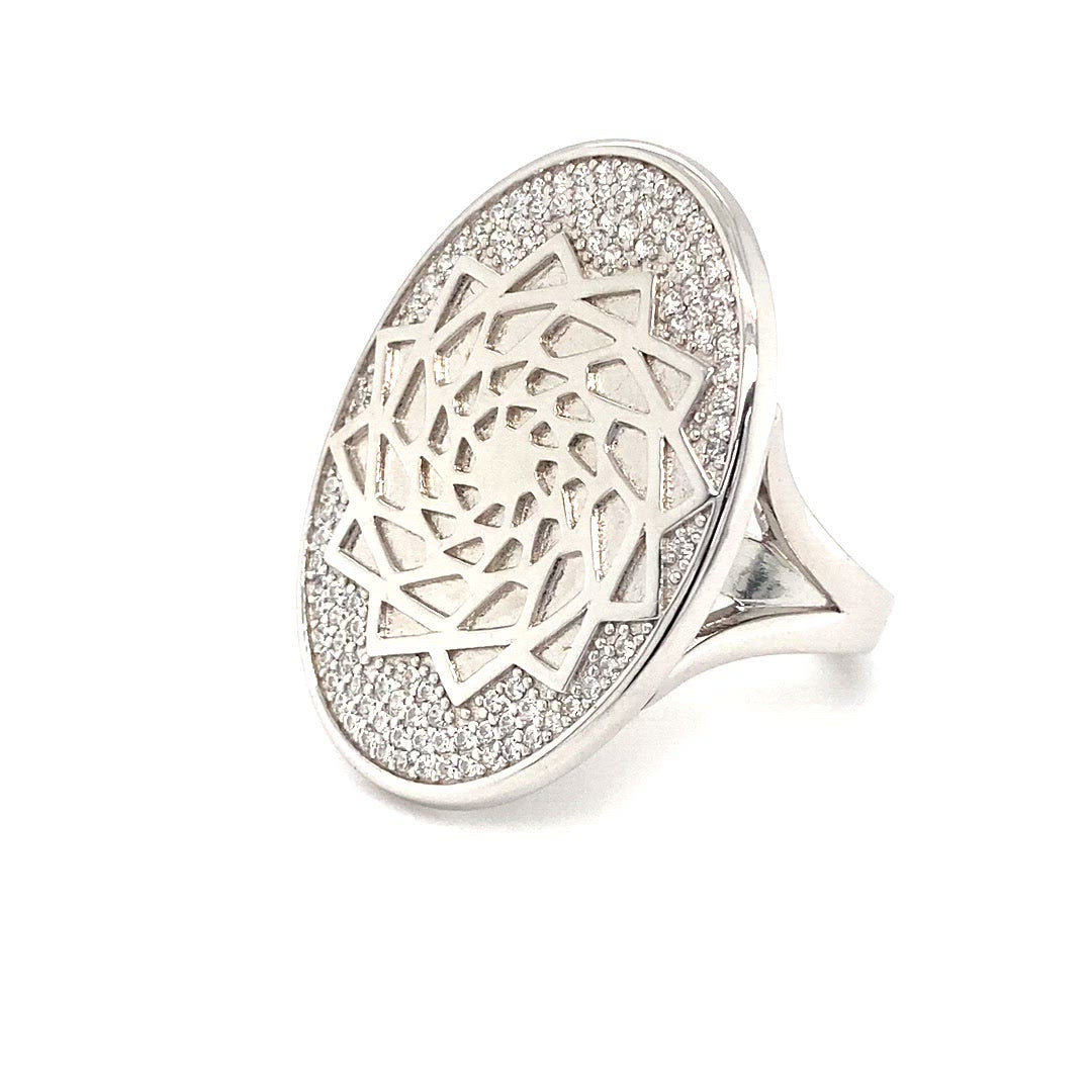 Oval Pave Set Pinecone Patchwork Ring Sterling