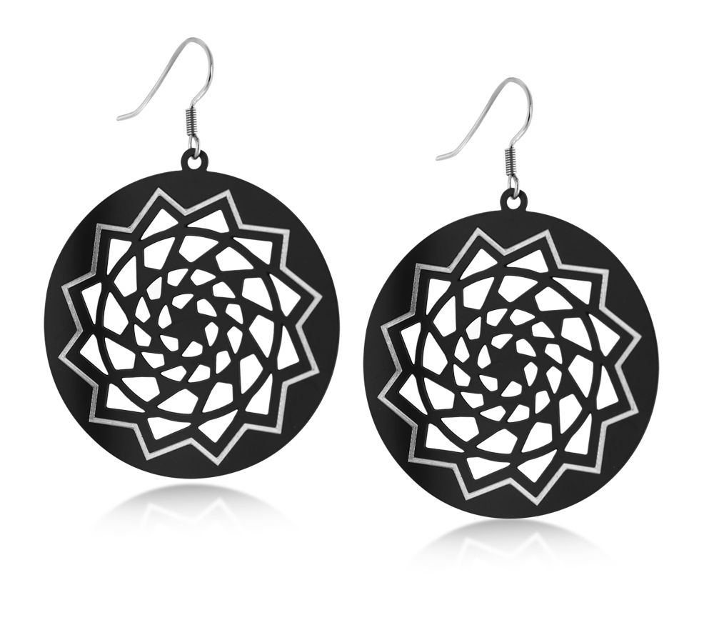 Pinecone Patchwork Black Disc Earring Large-LumbeeJewelry.com