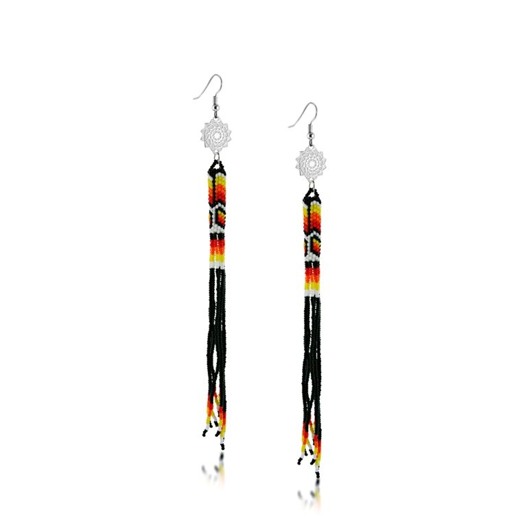 Black Fire Seed Beads Beaded Extra Long Earrings-LumbeeJewelry.com