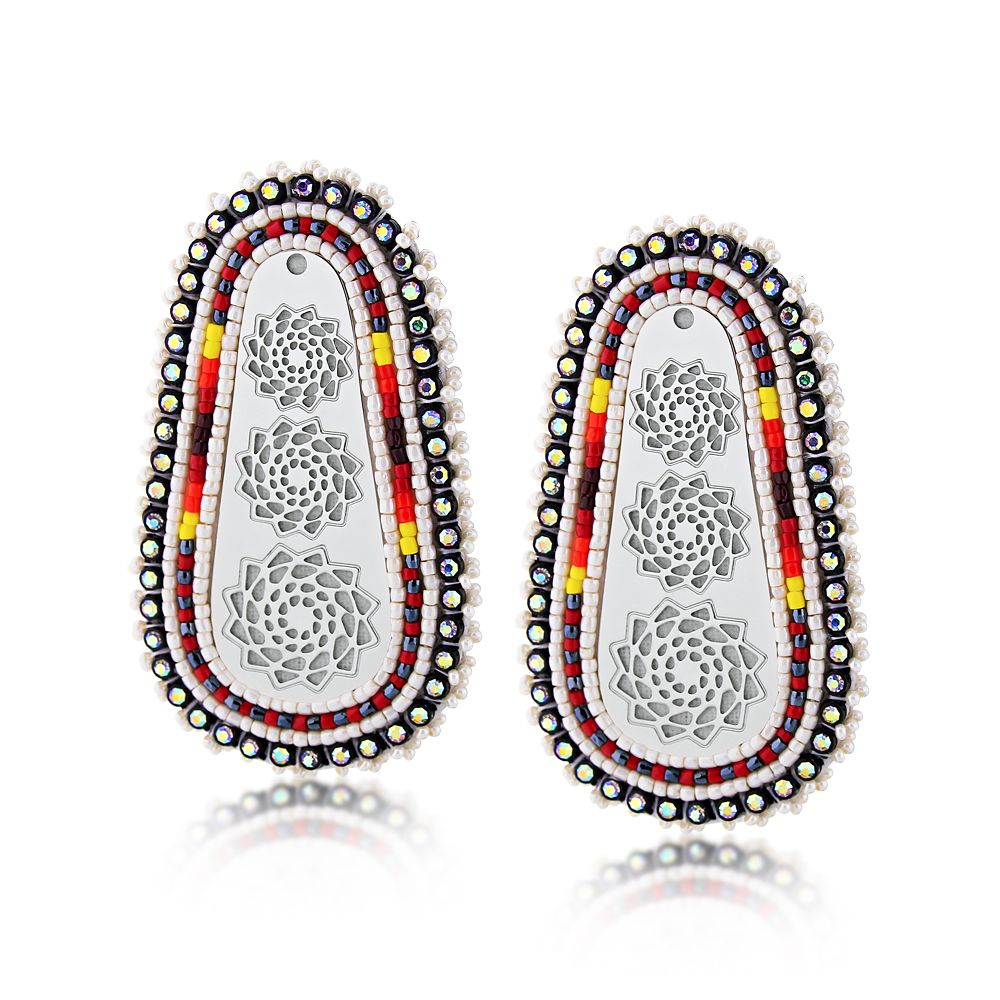 Hand Beaded Earrings Slab Silver-LumbeeJewelry.com