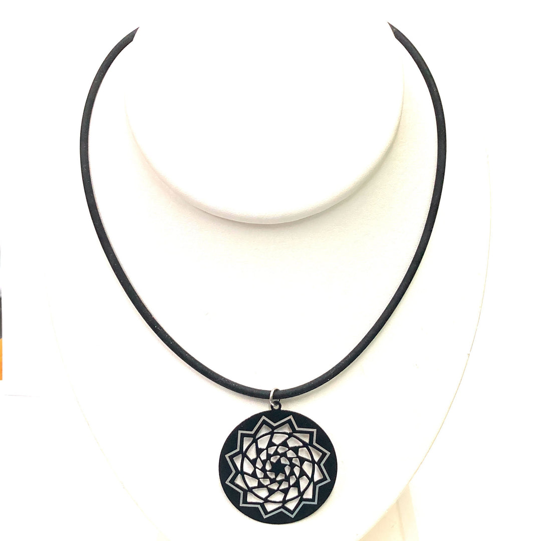 Pinecone Patchwork Black Disc Rubber Necklace-LumbeeJewelry.com