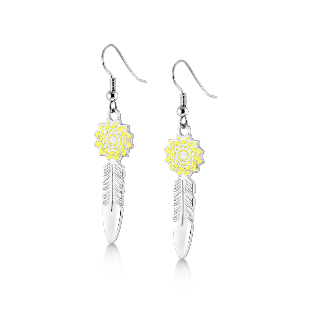 (Nov) Pinecone Patchwork Birthstone Feather Earring yellow - LumbeeJewelry.com