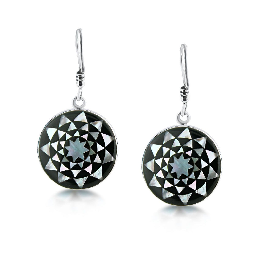 Pinecone Patchwork Inlay Black MOP Earrings Sterling-LumbeeJewelry.com