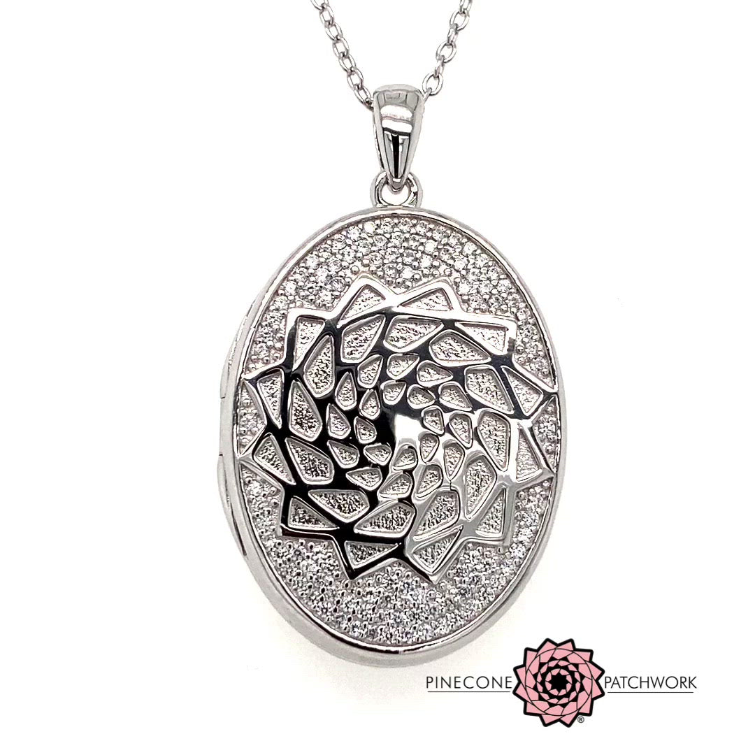 Pinecone Patchwork Locket Oval Sterling