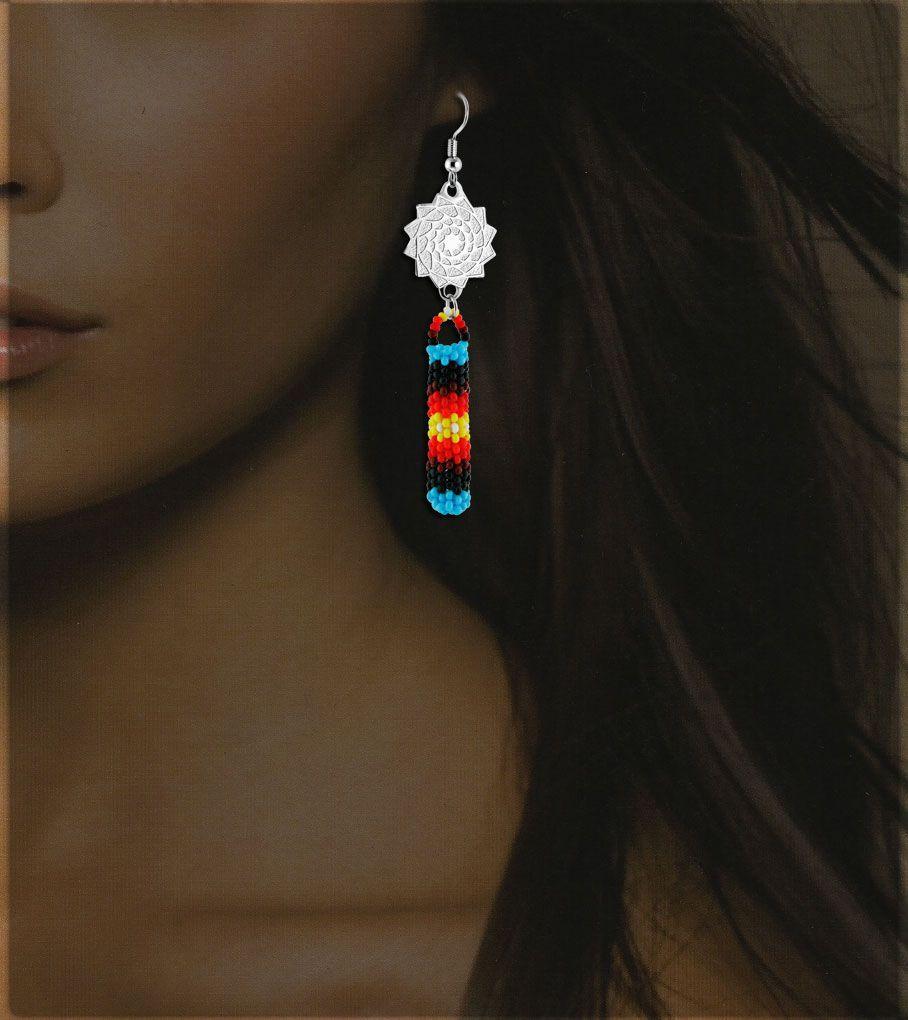 Seed Beads Beaded SM Earrings Turquoise Red Yellow-LumbeeJewelry.com