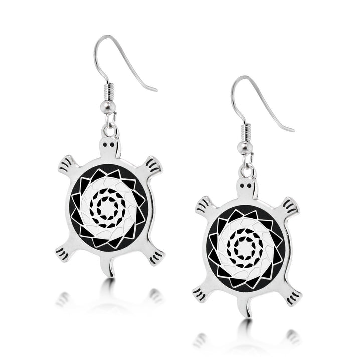 Pinecone Patchwork Turtle Earring (Black/White)-LumbeeJewelry.com