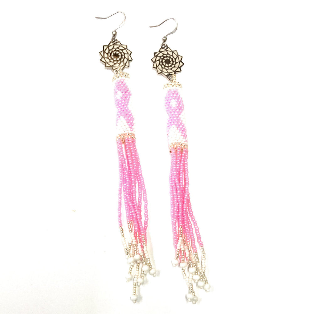 Seed Beaded Cancer Pink Awareness Earrings-LumbeeJewelry.com