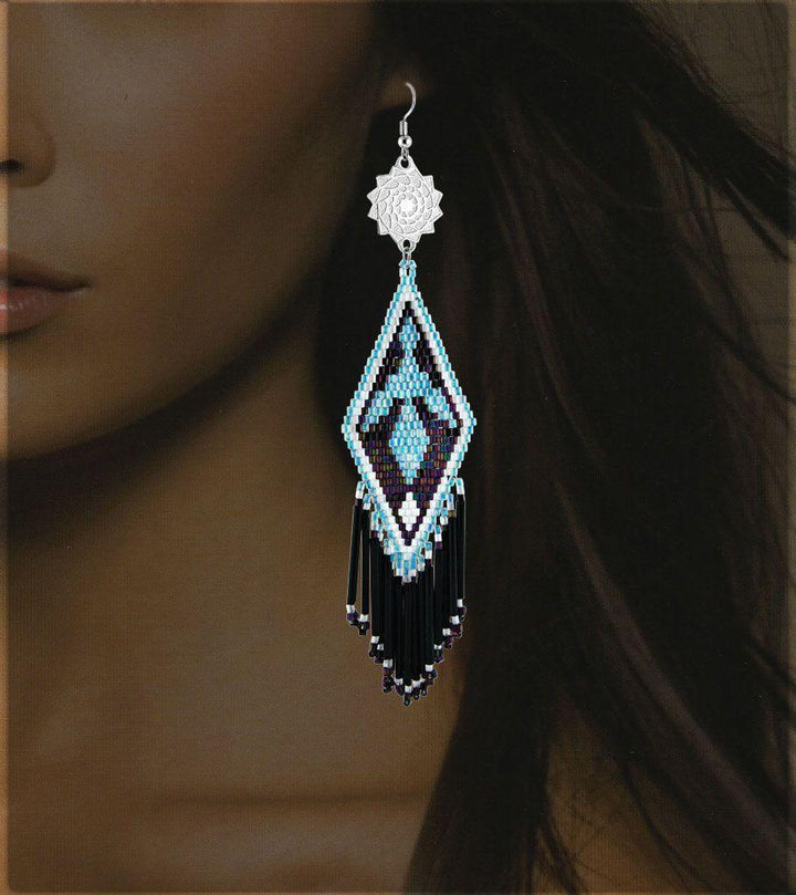 Seed Beaded Earrings Thunderbird Turq-LumbeeJewelry.com