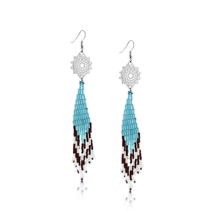 Seed Beaded Earrings Turquoise Black-LumbeeJewelry.com