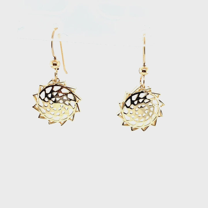 10k Gold Pinecone Patchwork Earrings 15mm or 3/4 inch diameter