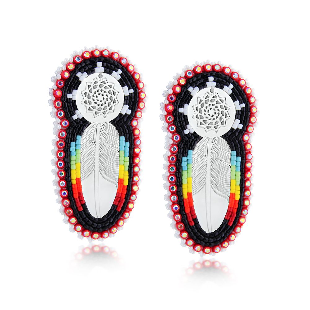 Hand Beaded Earrings Feather Red Black-LumbeeJewelry.com