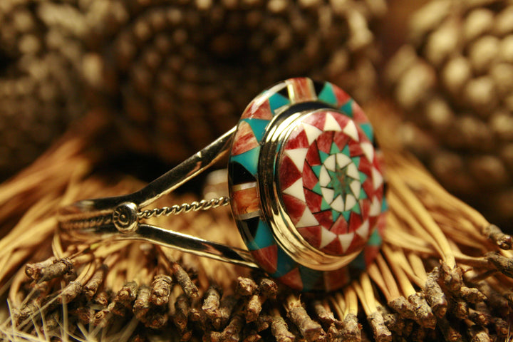 Pinecone Patchwork Inlay Bracelet Red Spiny Sterling-LumbeeJewelry.com