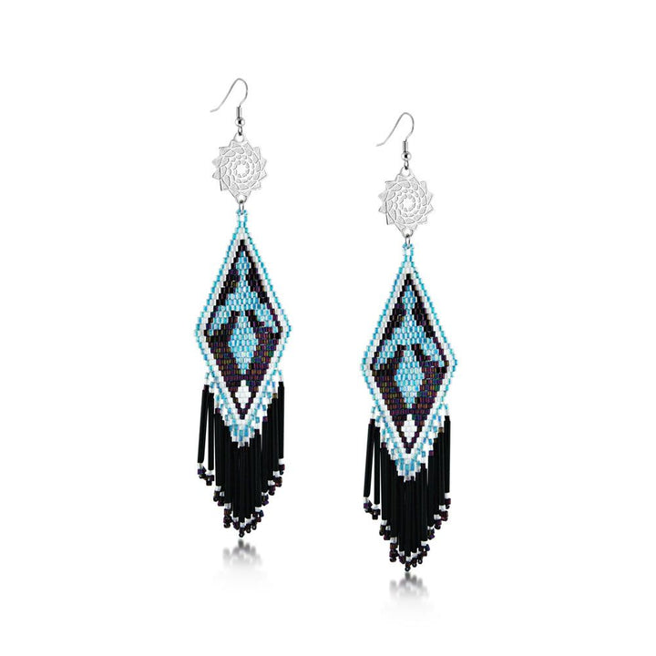 Seed Beaded Earrings Thunderbird Turq-LumbeeJewelry.com