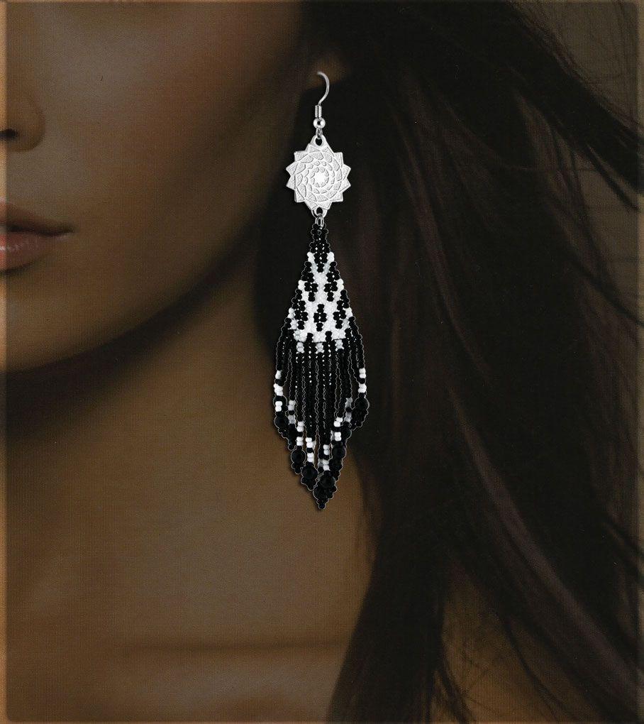 Seed Beaded Earrings Black White-LumbeeJewelry.com