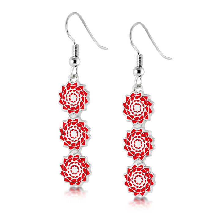 Pinecone Patchwork Trinity Earring (Red)-LumbeeJewelry.com