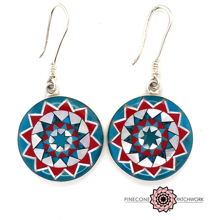 Pinecone Patchwork Inlay Turquoise Red MOP Earrings