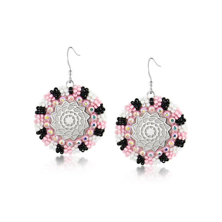 Hand Beaded Earrings SM Pink Black