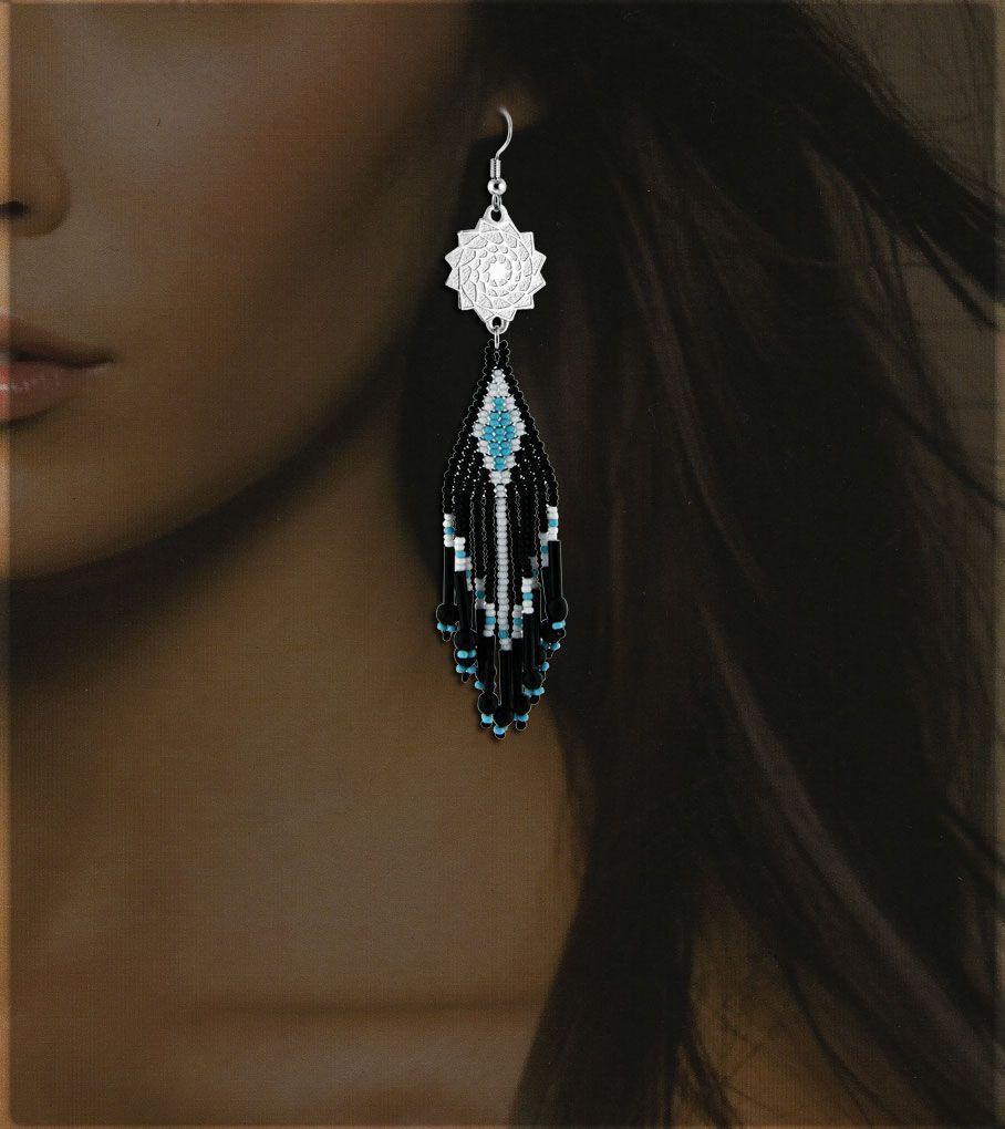 Seed Beaded Earrings Black Turquoise-LumbeeJewelry.com
