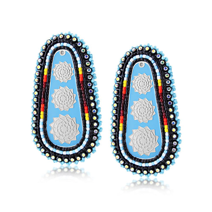 Hand Beaded Earrings Slab Turquoise