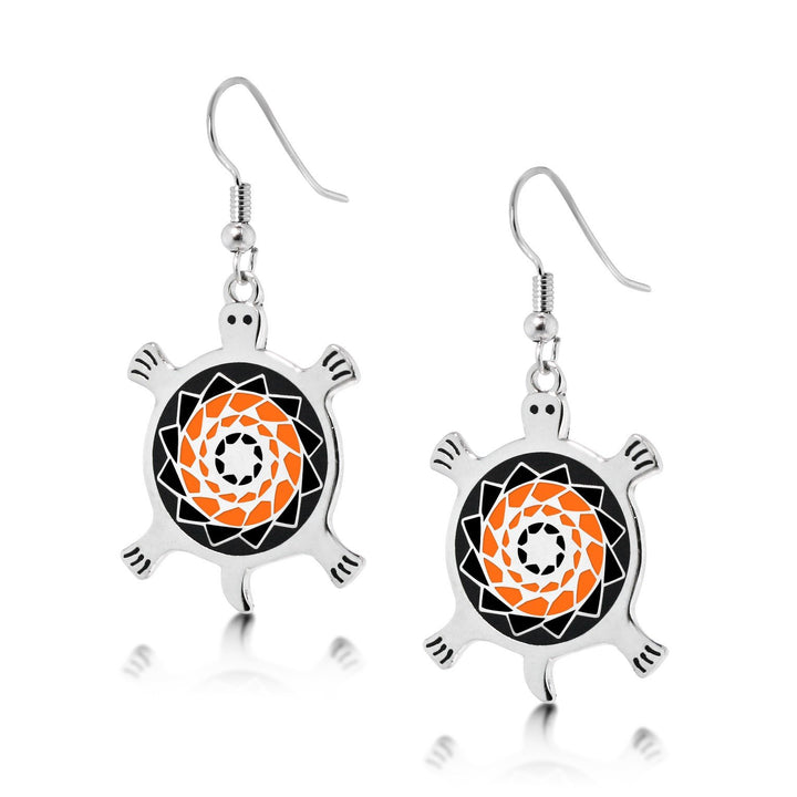 Pinecone Patchwork Turtle Earring (Orange/Black)-LumbeeJewelry.com