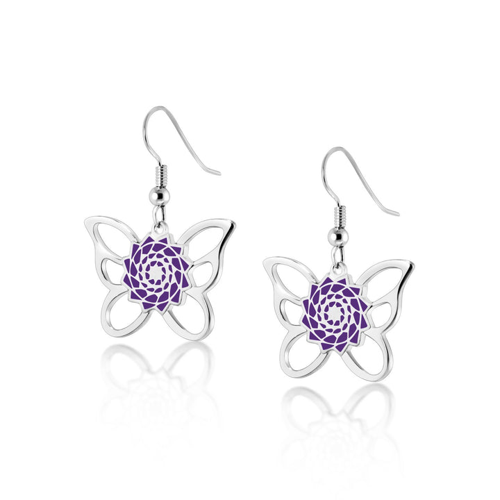 Pinecone Patchwork Butterfly Earring (Purple)-LumbeeJewelry.com