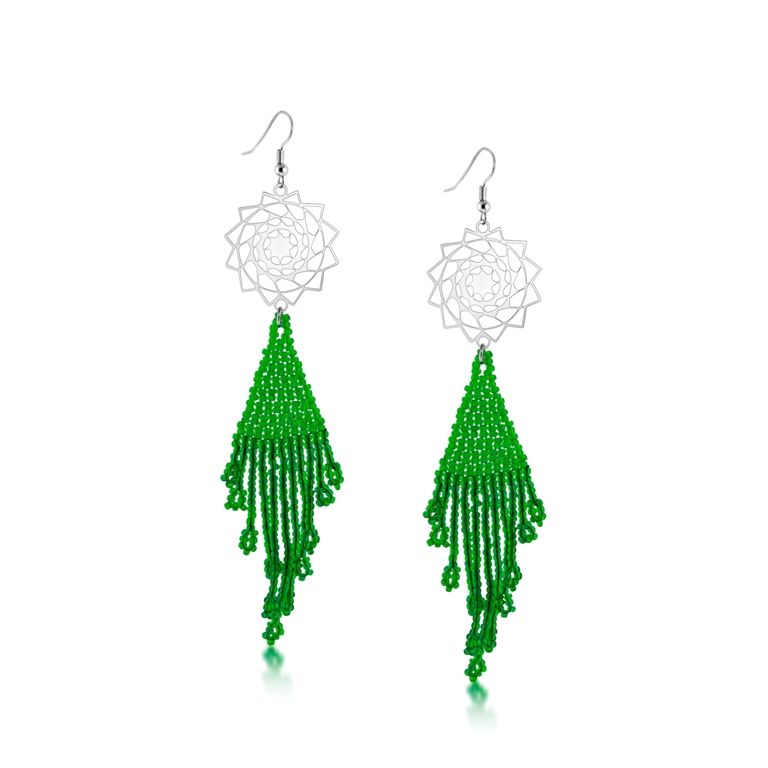 Seed Beaded Earrings Green-LumbeeJewelry.com