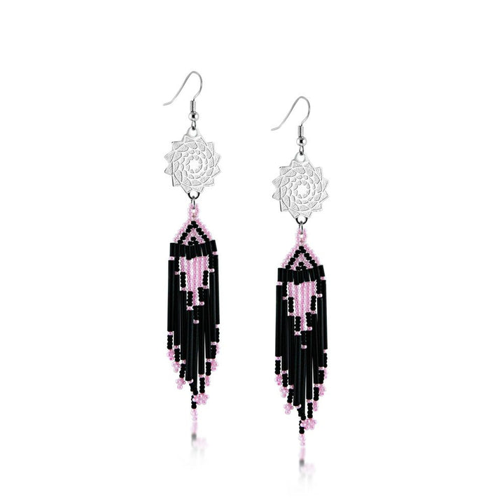 Seed Beaded Earrings Black Pink-LumbeeJewelry.com