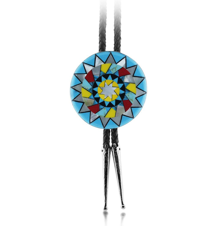 Pinecone Patchwork Inlay Bolo Sterling Turquoise