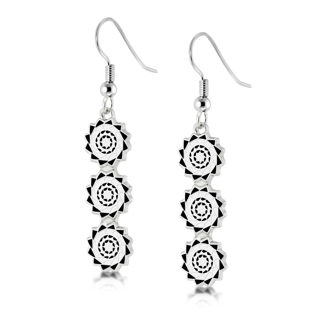 Pinecone Patchwork Trinity Earring (Black/White)-LumbeeJewelry.com