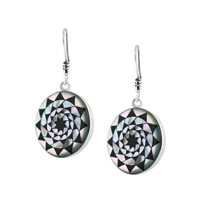 Pinecone Patchwork Inlay MOP Black Earrings Sterling-LumbeeJewelry.com