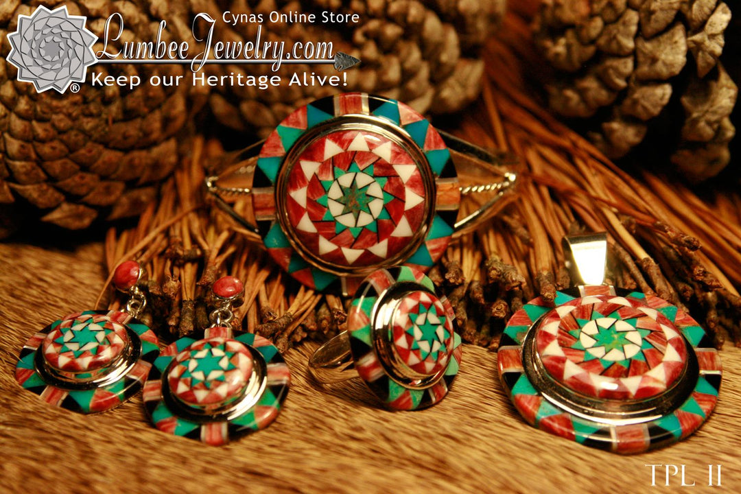 Pinecone Patchwork Inlay Bracelet Red Spiny Sterling-LumbeeJewelry.com