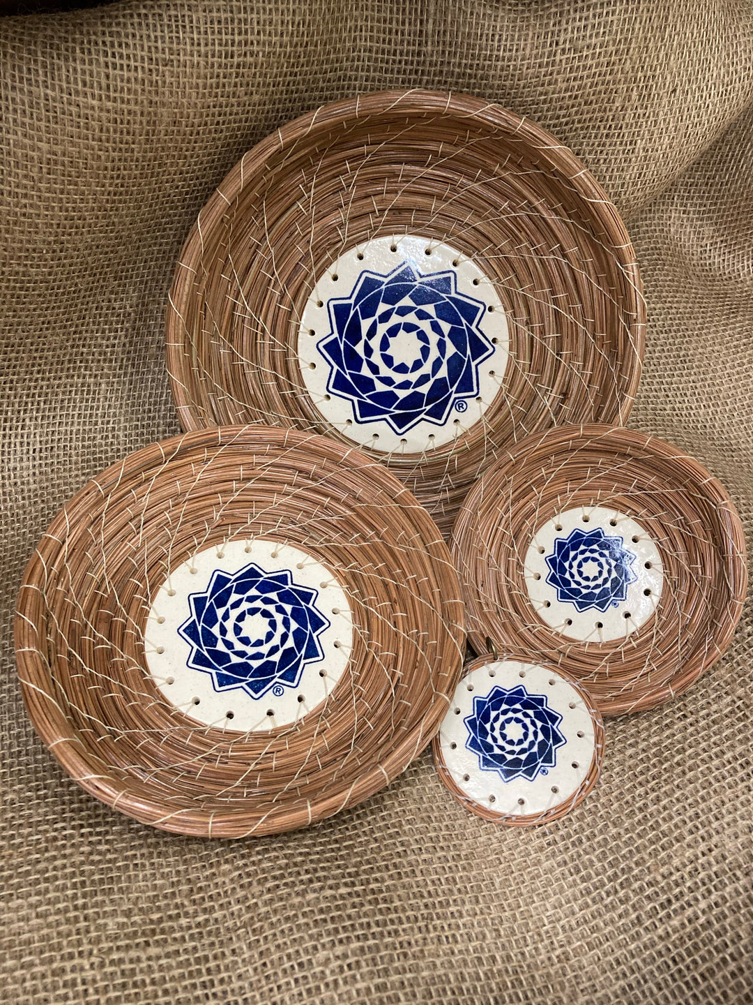 Small Pinecone Patchwork Basket Cobalt Blue-LumbeeJewelry.com