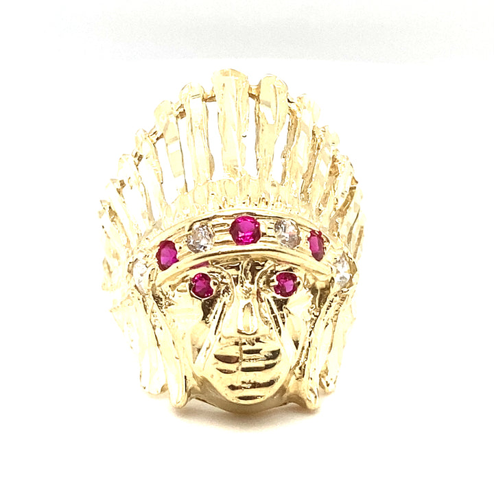 10k Indian head Ring with Stones-LumbeeJewelry.com