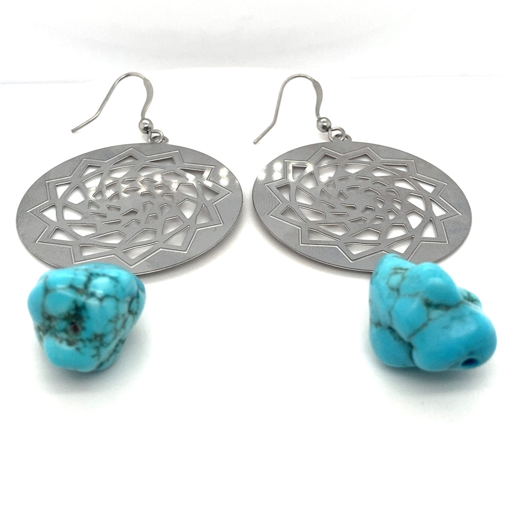 Pinecone Patchwork Shiny Disc Earring Large w/stone