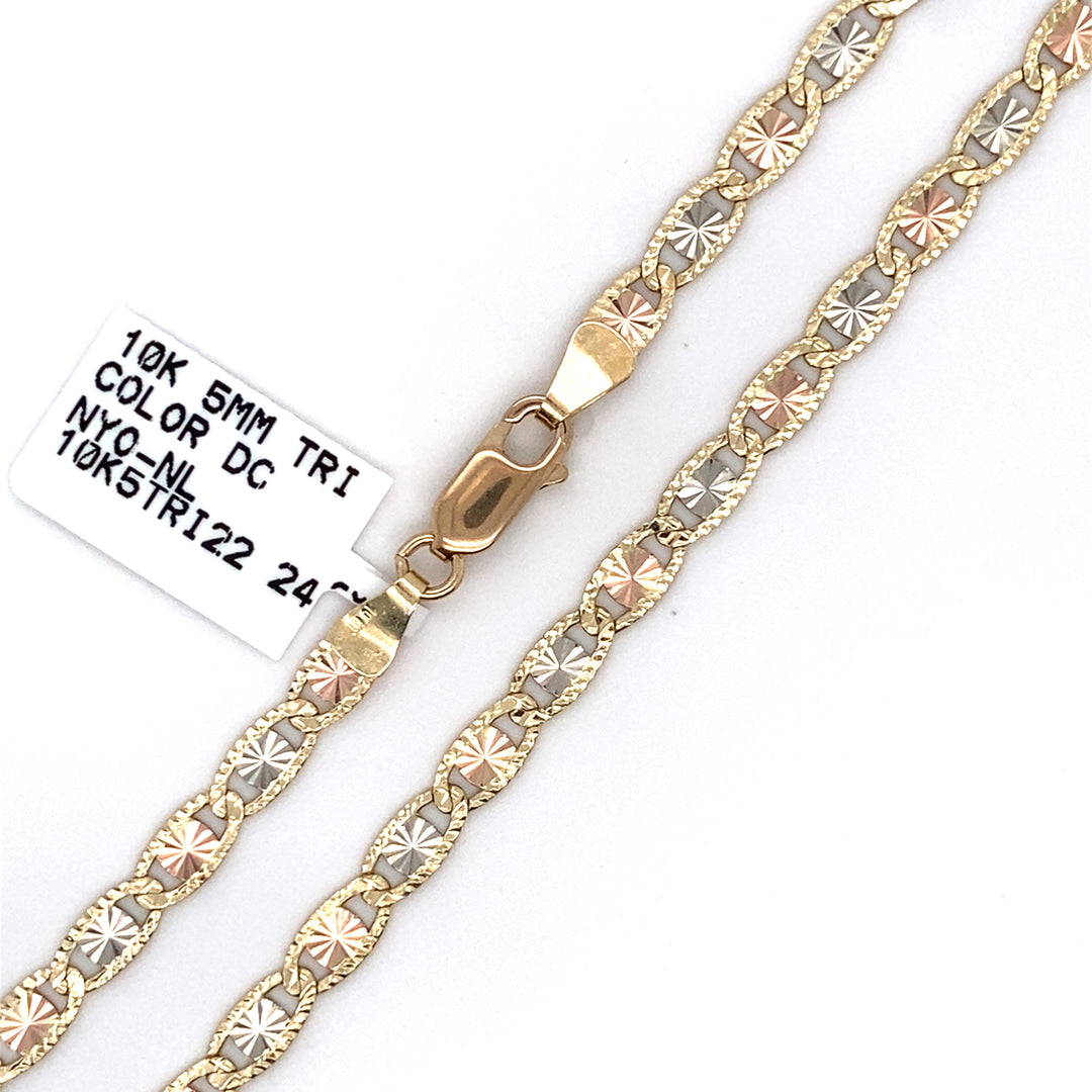 10k 5mm Gold Tri Color Necklace 22inch-LumbeeJewelry.com