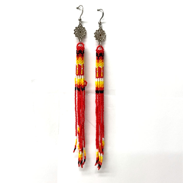Seed Beads Beaded Earrings Red Extra Long 5.5 inch
