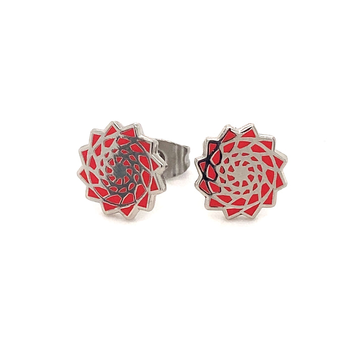 Pinecone Patchwork Red Studs/Earring Small 10mm-LumbeeJewelry.com