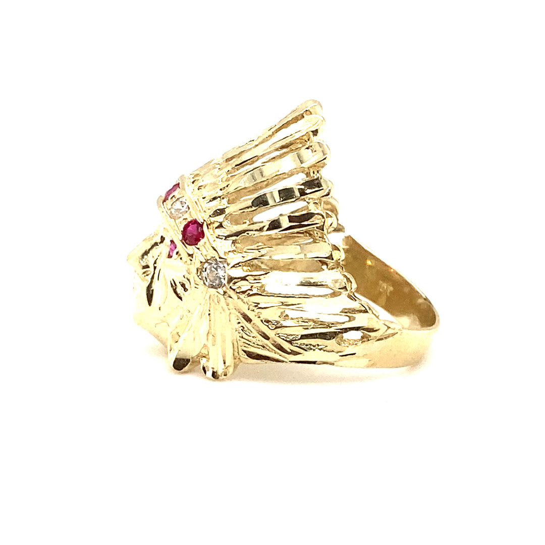 10k Indian head Ring with Stones-LumbeeJewelry.com