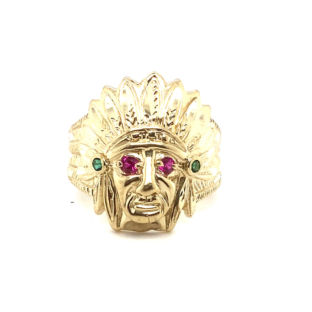 10k Indian head Ring with Stones-LumbeeJewelry.com