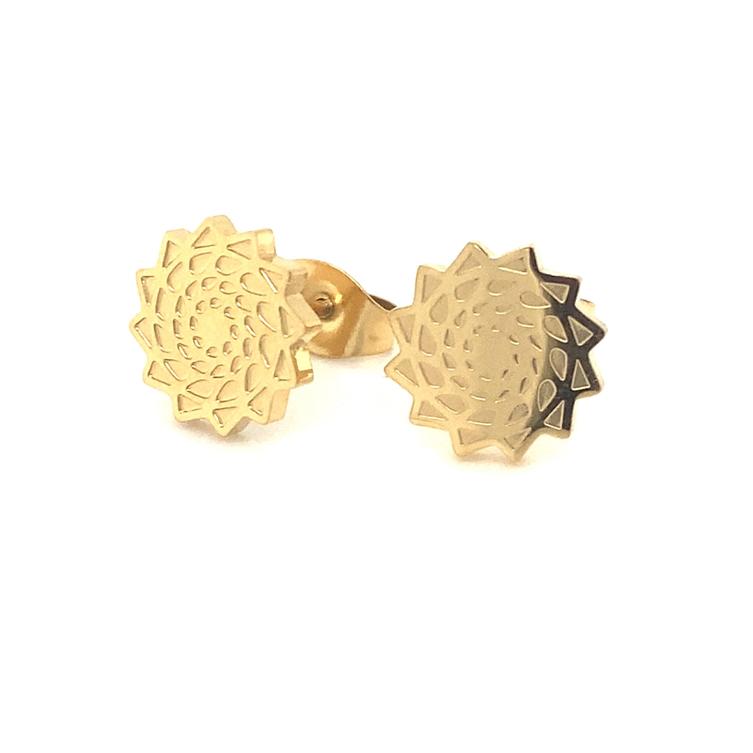 Pinecone Patchwork Gold Tone Studs/Earring Small 10mm-LumbeeJewelry.com