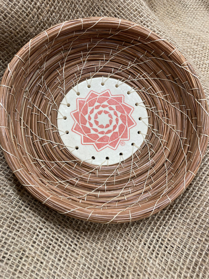 Medium Pinecone Patchwork Basket Rose-LumbeeJewelry.com