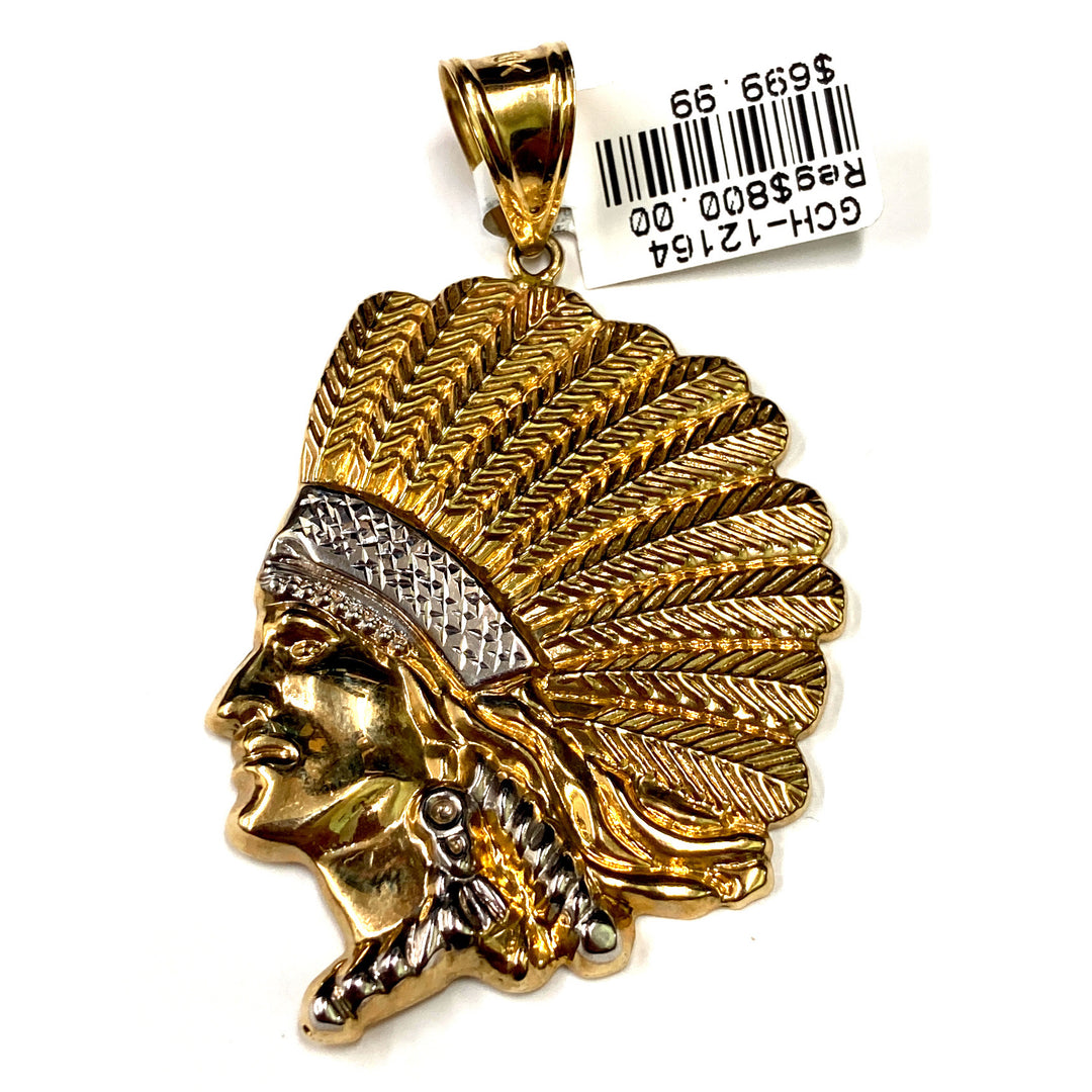 10kt Gold Indian Head Charm Large Pendant-LumbeeJewelry.com