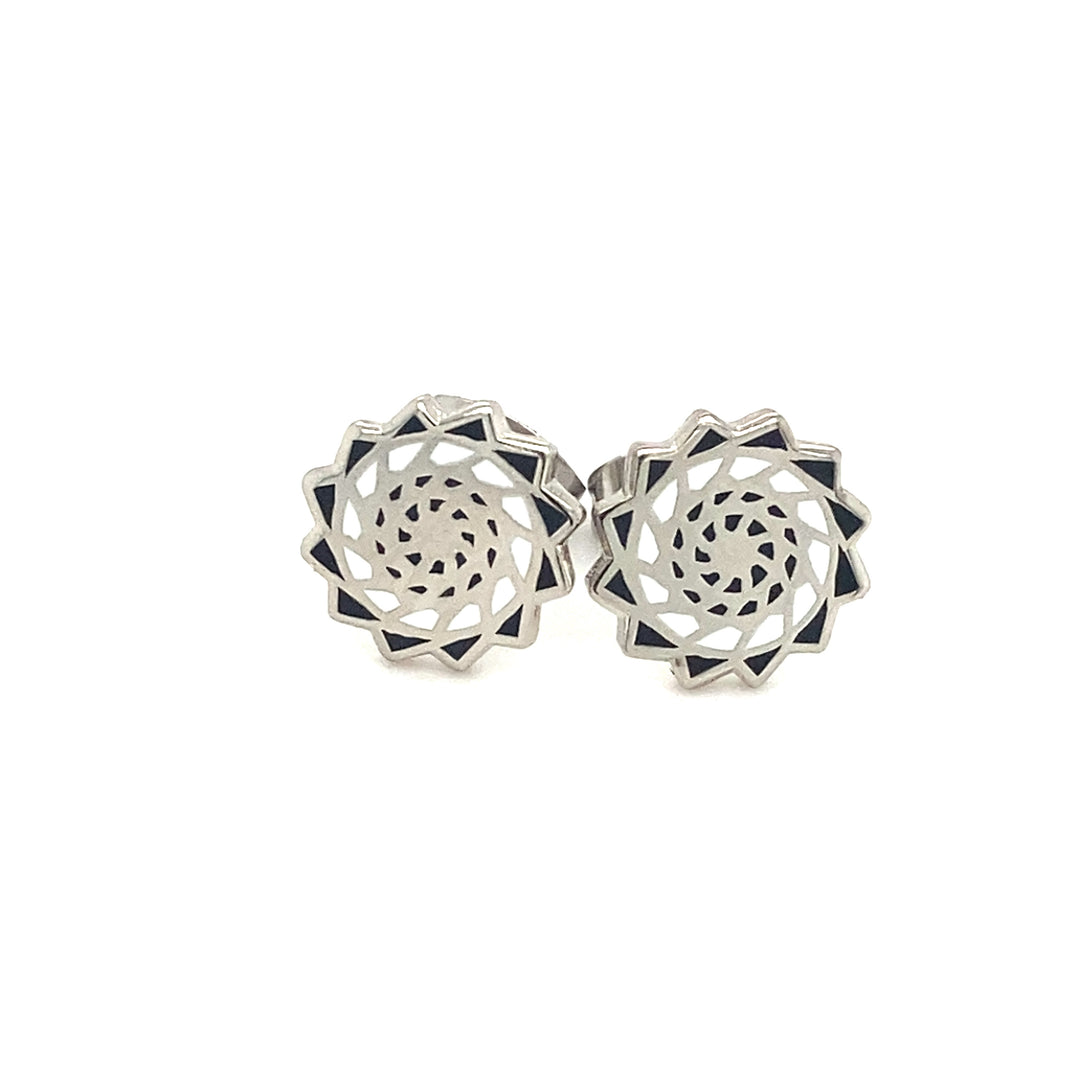 Pinecone Patchwork Black White Studs/Earring Small 10mm-LumbeeJewelry.com