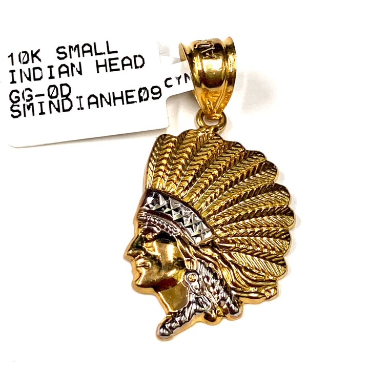 10kt Gold Indian Head Charm small Pendant-LumbeeJewelry.com