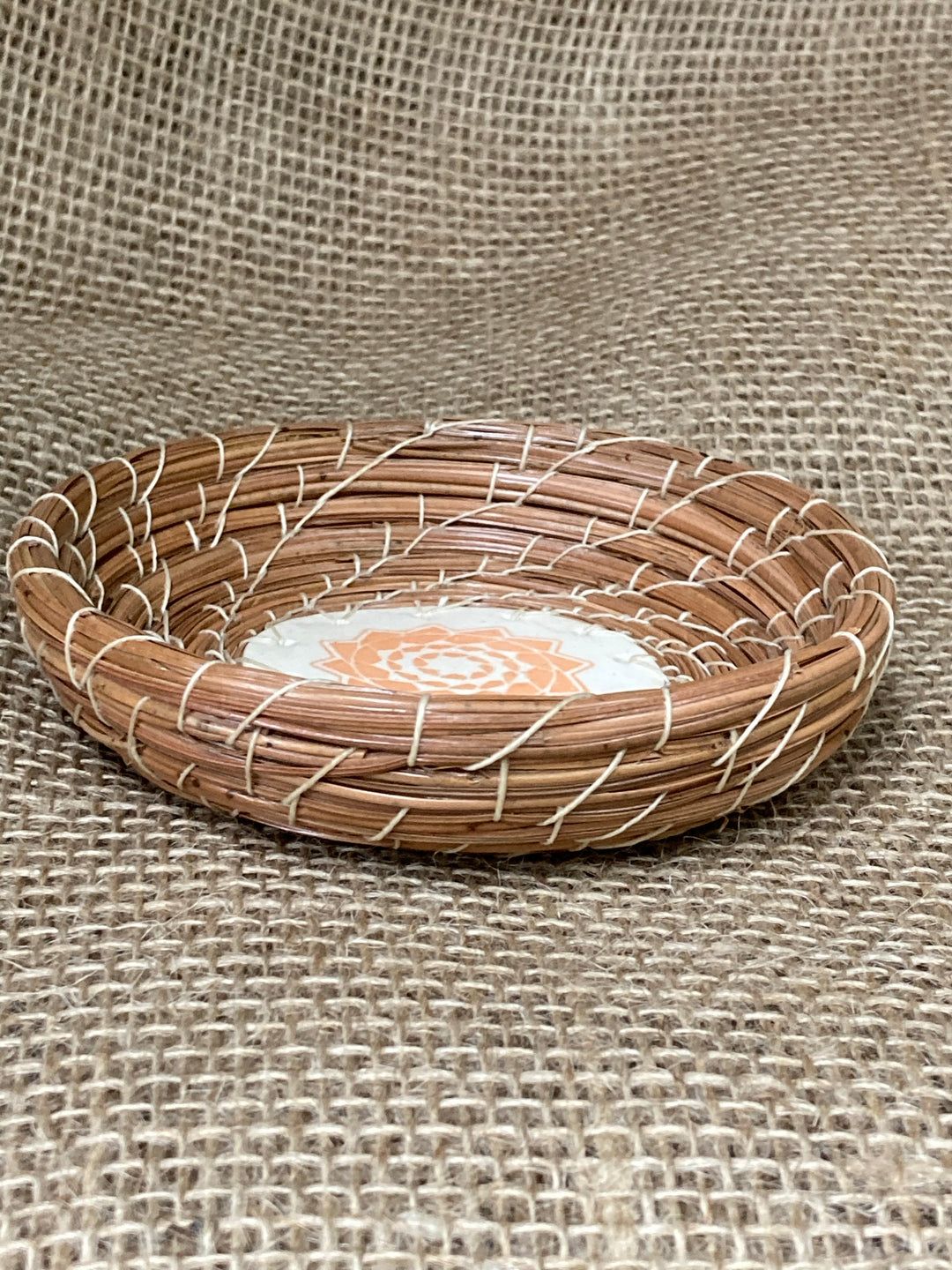 Small Pinecone Patchwork Basket Nectarine-LumbeeJewelry.com