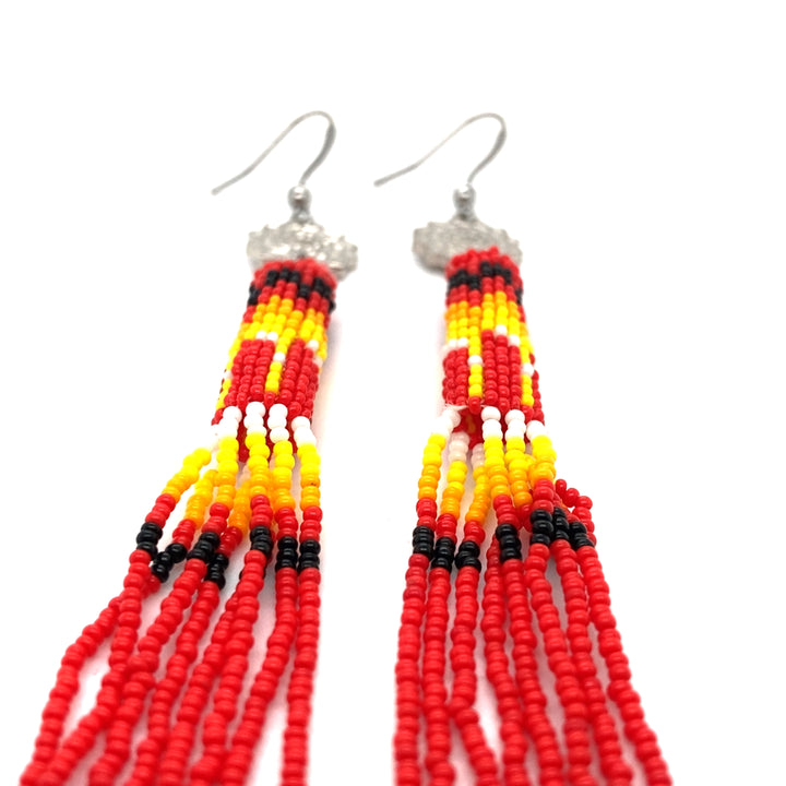 Seed Beads Beaded Earrings Red Extra Long 5.5 inch