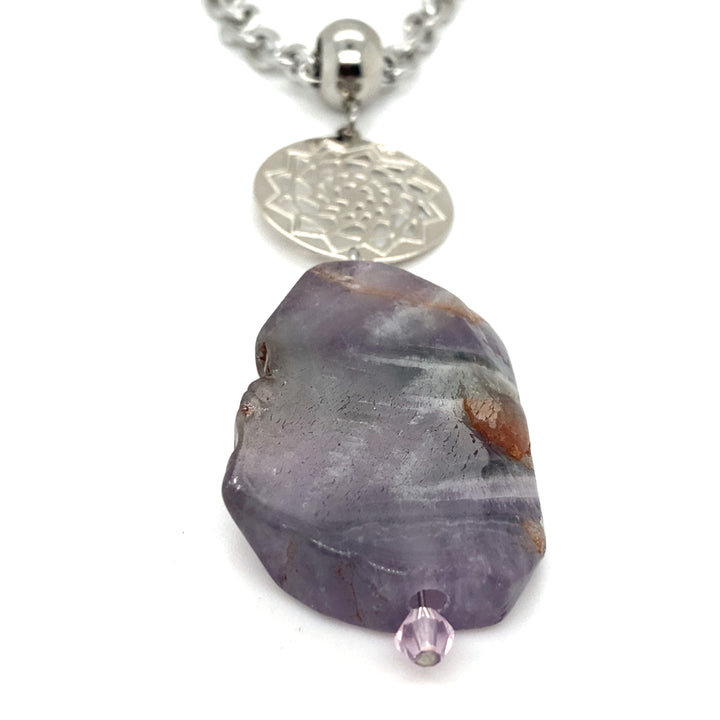 Pinecone Patchwork Necklace Natural Amethyst Stone 30 inch