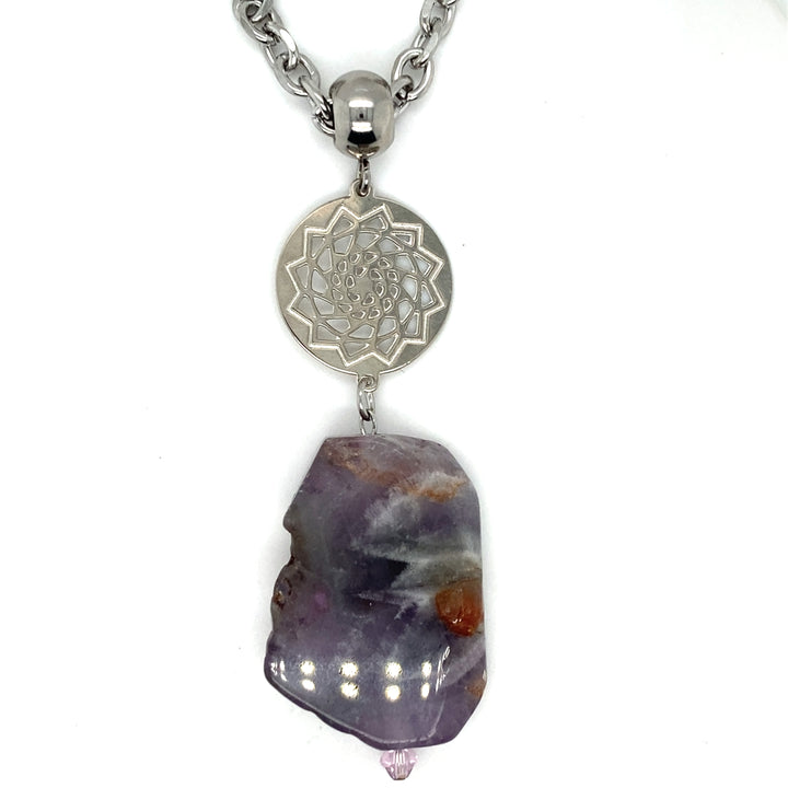 Pinecone Patchwork Necklace Natural Amethyst Stone 30 inch