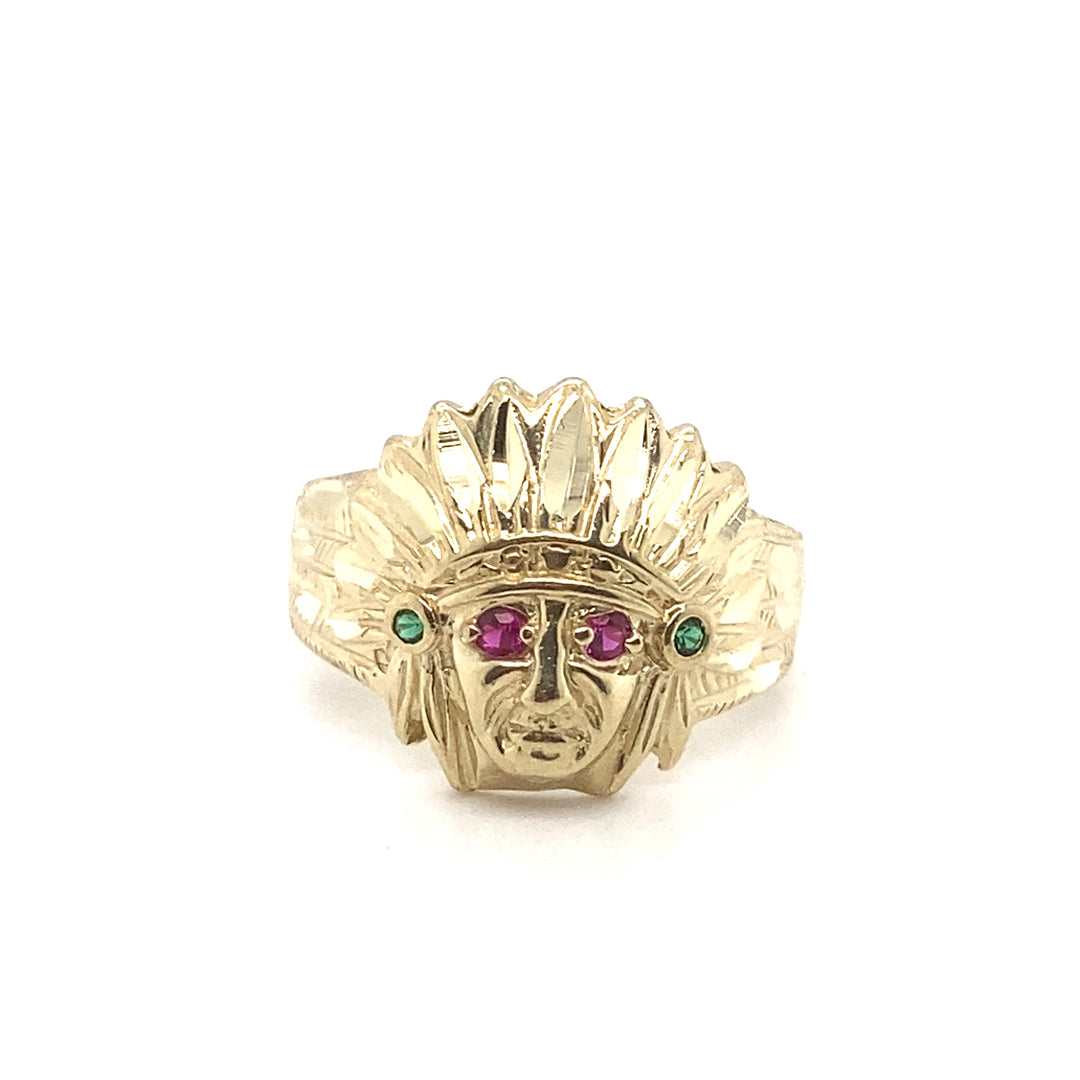 10k Indian Head Ring with Stones Small-LumbeeJewelry.com