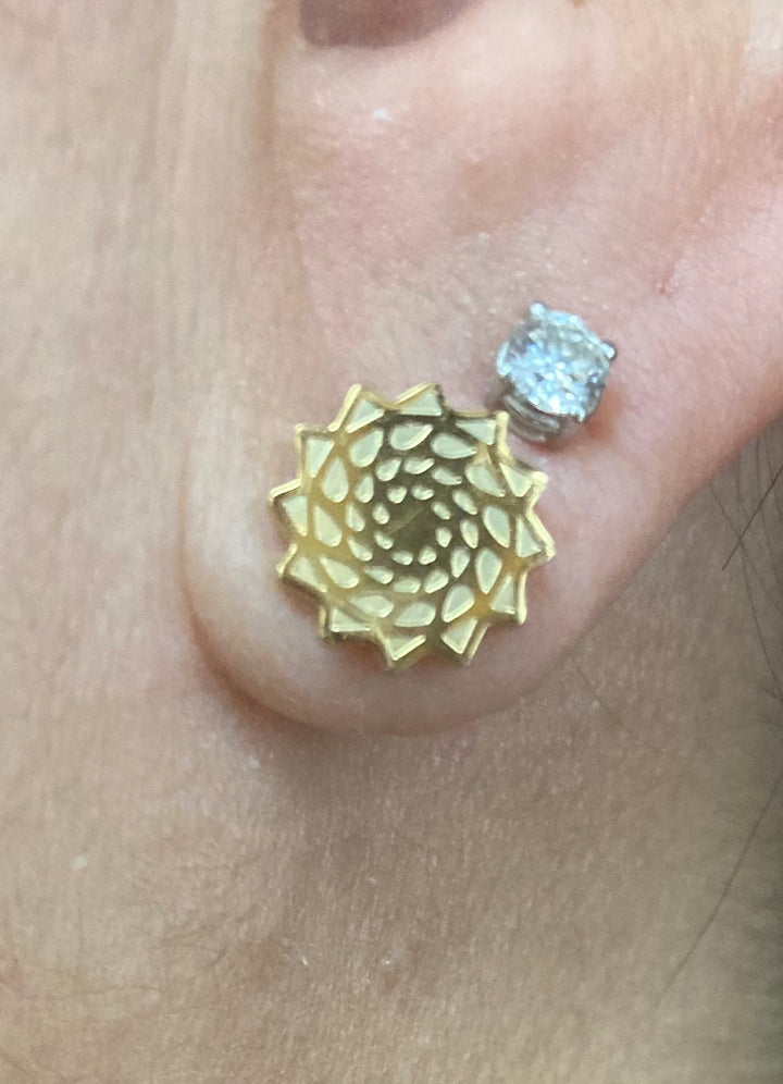 Pinecone Patchwork Gold Tone Studs/Earring Small 10mm-LumbeeJewelry.com